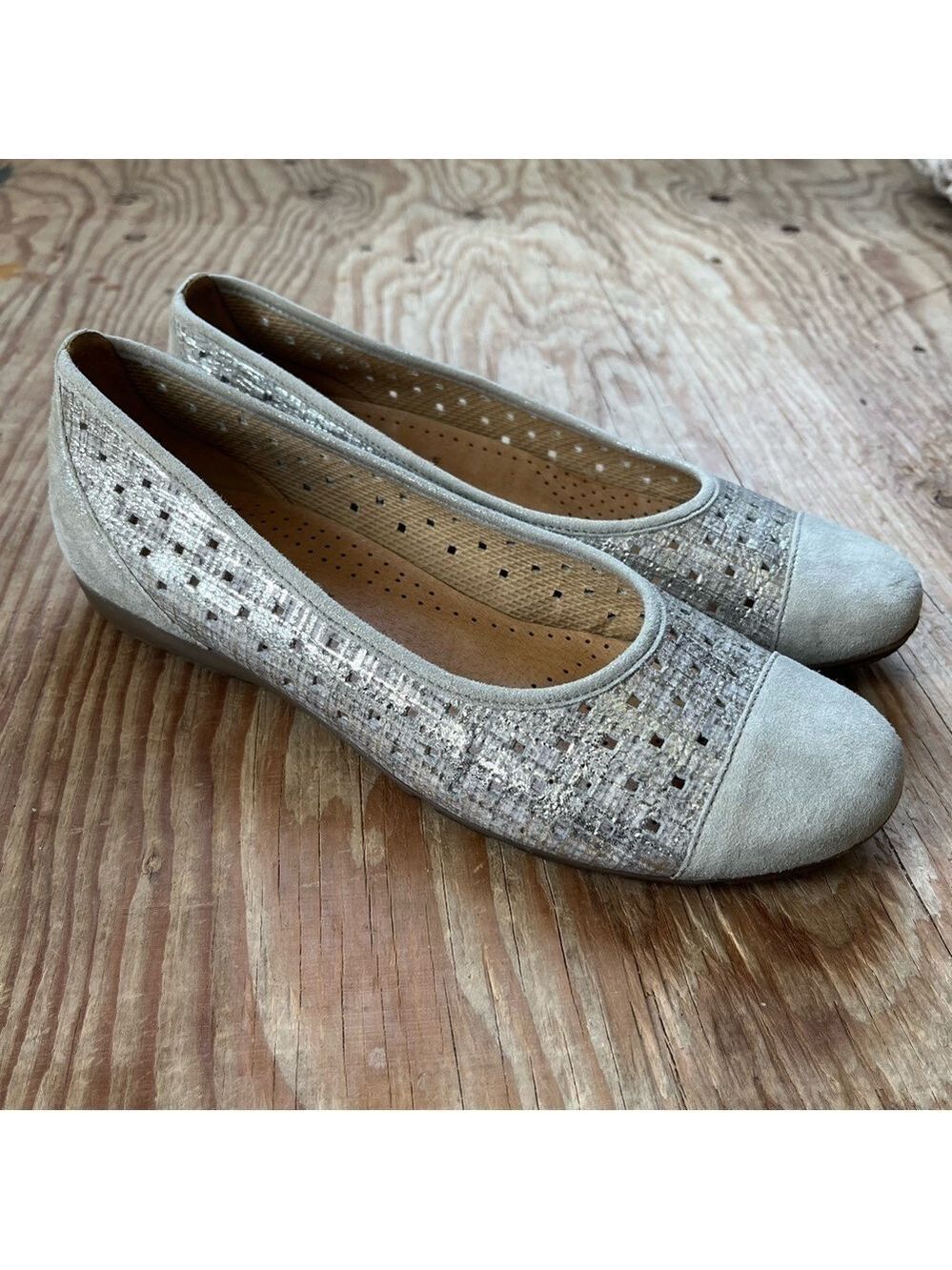 GABOR women’s Davy Platinum 64.169 laser cut leather suede ballet flats 7